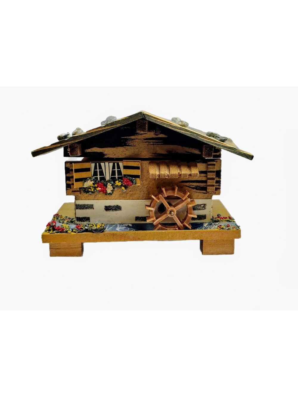 Vintage JEC Wooden Music Box Chalet with Water Wheel - Lara's Theme